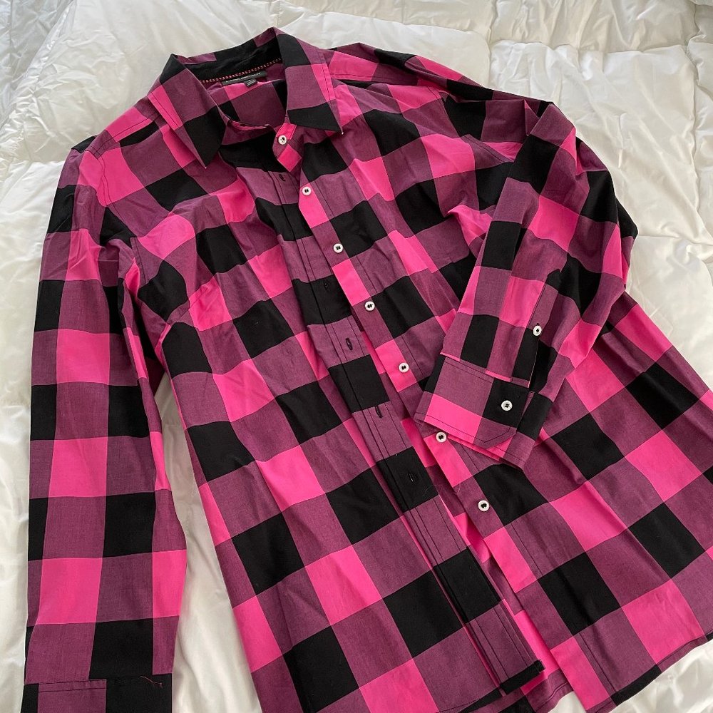 Lane Bryant Pink and Black Buffalo Check Shirt